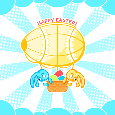 Easter egg airship with the rabbits and eggs on boardのイラスト素材