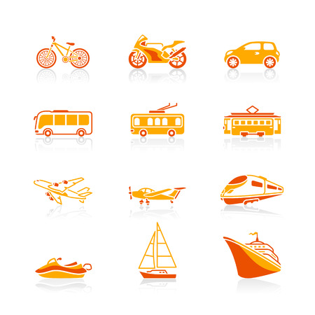 Modern and vintage vehicles icon-set in red-orangeのイラスト素材