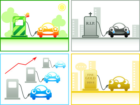 Car emotion at the different petrol stationsのイラスト素材