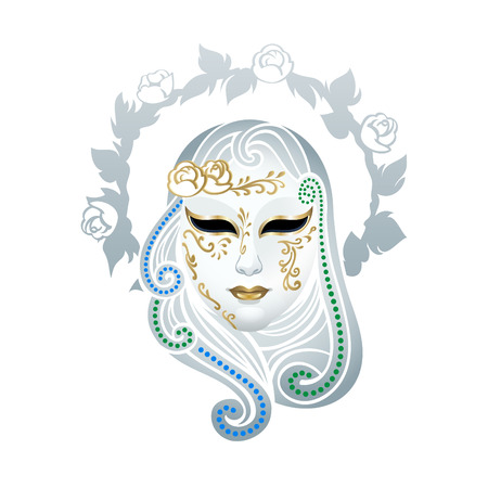 Venetian female carnival floral mask isolated over whiteのイラスト素材