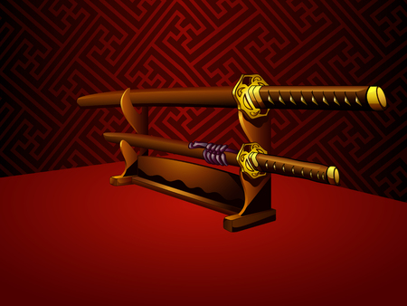 Japanese katana swords at the traditional roomのイラスト素材