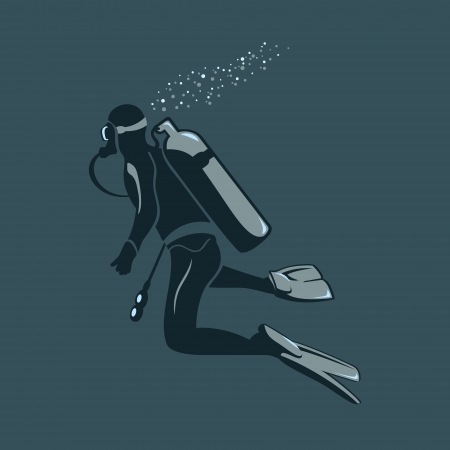 Scuba diver into the deep ocean watersの写真素材