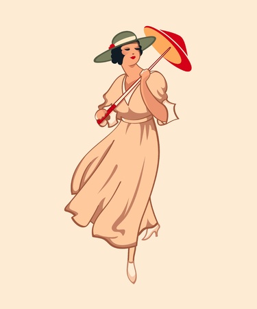 Art nouveau spring fashion girl with umbrellaの写真素材