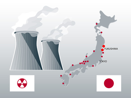 Japan nuclear power stations map with highlighted Fukushimaのイラスト素材