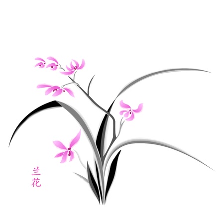 Orchid painting in japanese watercolour styleのイラスト素材