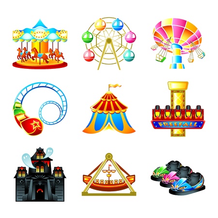Colorful theme park attraction iconsのイラスト素材