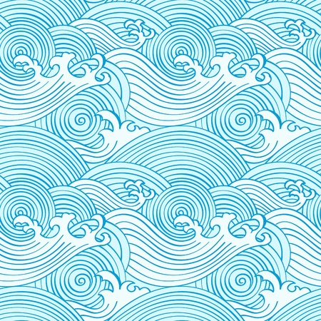 Japanese seamless waves pattern in ocean colorsのイラスト素材