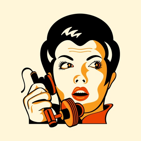Surprised space woman in retro halftone patternのイラスト素材