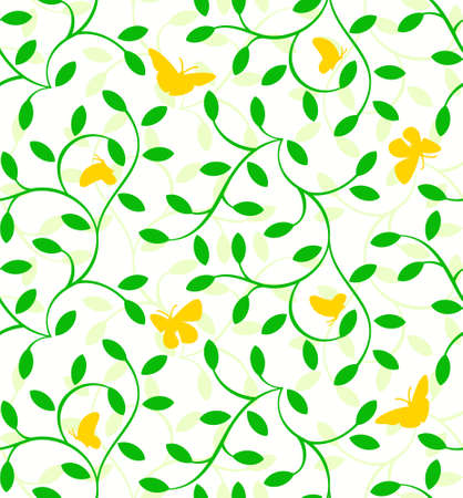 Seamless summer pattern with plants and butterfliesのイラスト素材