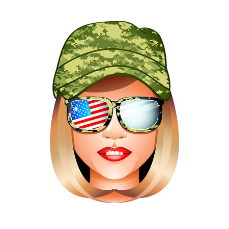 Beautiful US army girl head in combat uniformのイラスト素材