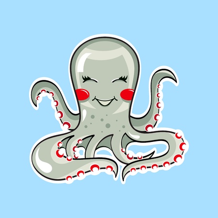 Happy cute octopus dancing over waterのイラスト素材