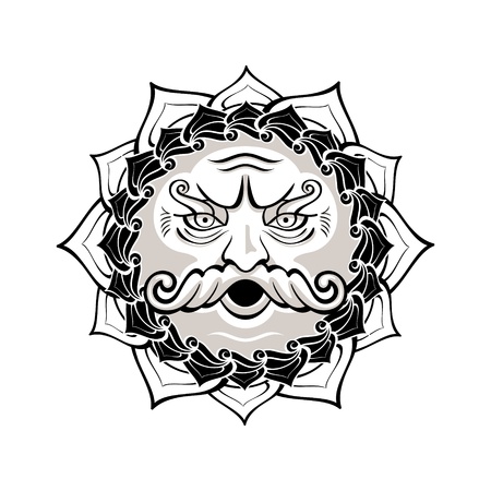 Powerful wind god blowing decorated contour symbolのイラスト素材