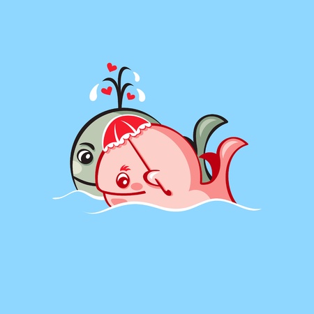 Cute whales swimming in loveのイラスト素材