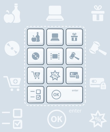 Modern glossy keyboard or icon-set for online shoppingのイラスト素材