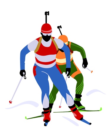 Two biathlon runners at the competitionのイラスト素材