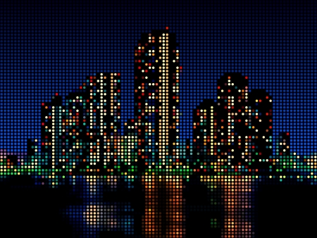 Modern skyscraper night cityscape made of color dotsのイラスト素材