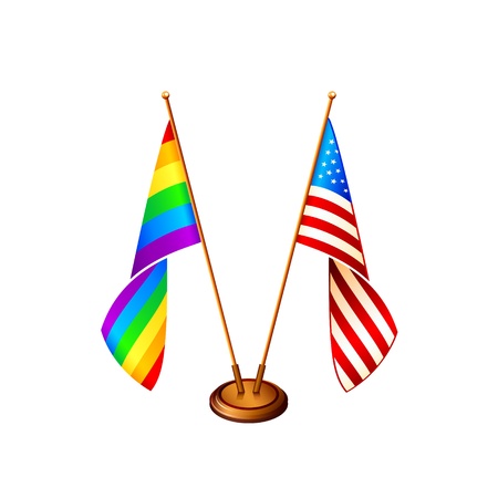 USA and LGBT pride flag at the same standのイラスト素材