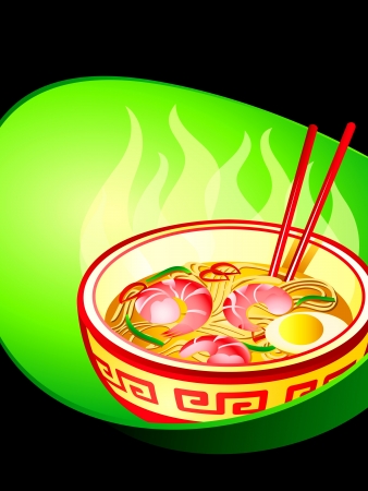Asian noodle soup with prawns posterのイラスト素材