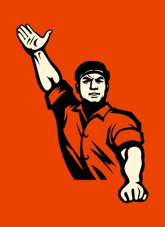 Propaganda poster with agitated worker in redのイラスト素材
