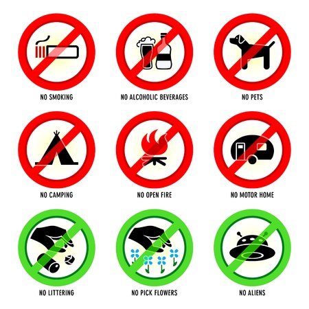 Park prohibited signs and ecology warnings, set Iのイラスト素材