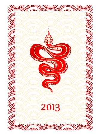 Japanese Nengajo New Year card with snake, Zodiac symbol 2013のイラスト素材