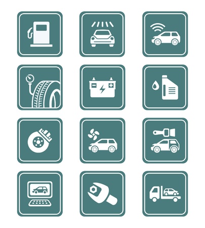 Car care, tuning, repair, and more service icons in tealのイラスト素材