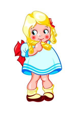 Shy little curly sweet baby girl isolatedのイラスト素材