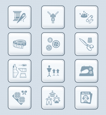 Fashion industry sewing tools and objects icon-setのイラスト素材
