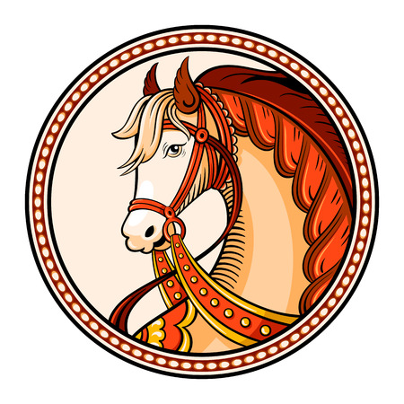 Horse emblem or sticker in russian native styleのイラスト素材