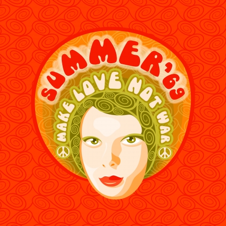 60s poster with face of afro hippie beautyのイラスト素材