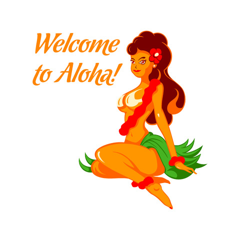 Cheerful native beauty welcome to the sunny Hawaiiのイラスト素材