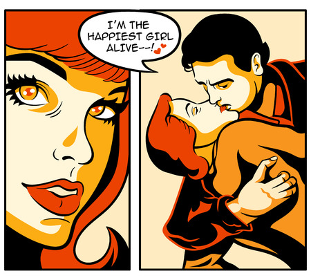 Retro love story in comics stripのイラスト素材