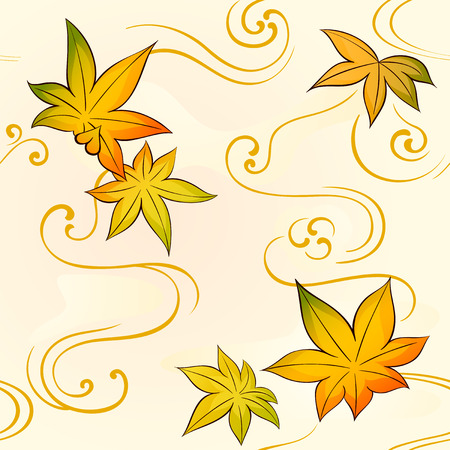Seamless floral kimono pattern with autumn leavesのイラスト素材