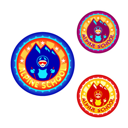 Colorful sticker or symbol for Alpine skiing schoolのイラスト素材