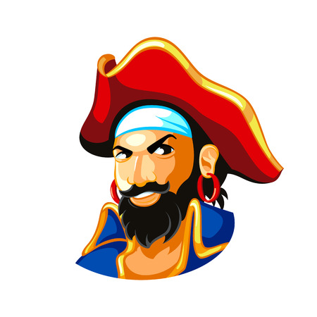 Cheerful pirate head in three-corner hatのイラスト素材