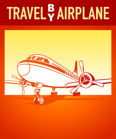 Travel by airplane orange retro posterのイラスト素材