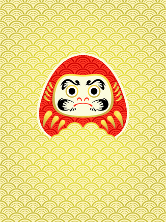 Japanese New Year card with Daruma in wavesのイラスト素材