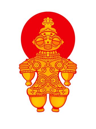 Jomon Dogu figurine over Japanese flagのイラスト素材
