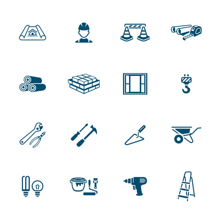Construction tools, materials and objects icon-setのイラスト素材