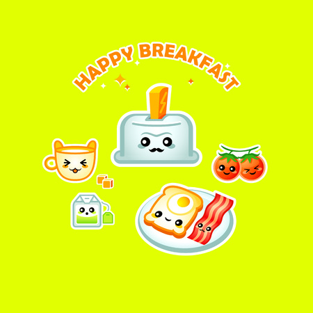 Cute happy breakfast for childrenのイラスト素材
