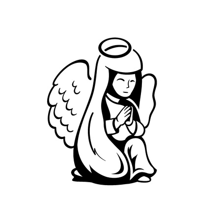 Praying angel on her knees isolatedのイラスト素材