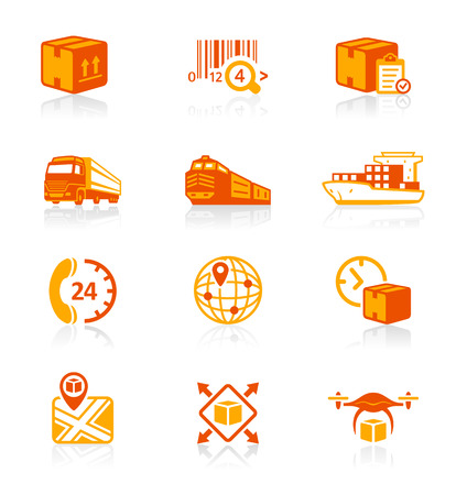 Logistics and delivery red-orange icon-setのイラスト素材