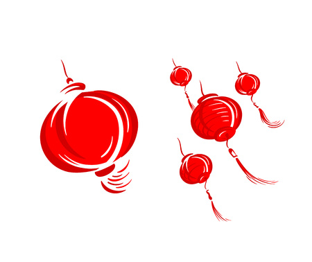 Chinese New Year waving red paper lanternsのイラスト素材