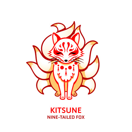 Japanese nine-tailed mythical fox Kitsuneのイラスト素材