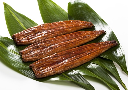japanese food roast eel ( unagi ) on bamboo grass