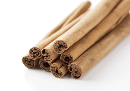 Cinnamon sticks was placed on a white background