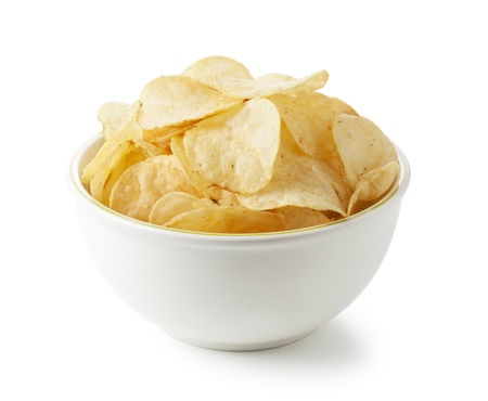 Potato chips were placed on a white background