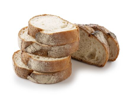 Sliced hard bread placed on a white background