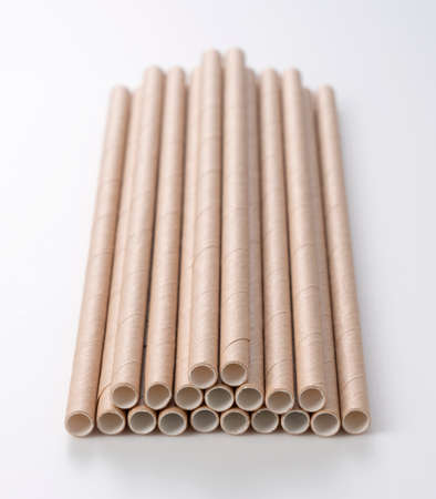 Paper straws on a white backgroundの写真素材