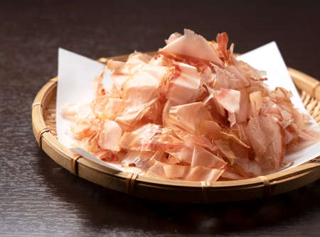 Traditional Japanese food in a colander. Katsuobushiの写真素材